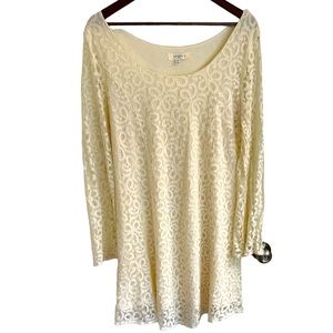 Umgee ivory lace Boho bell sleeve shift dress women 1XL